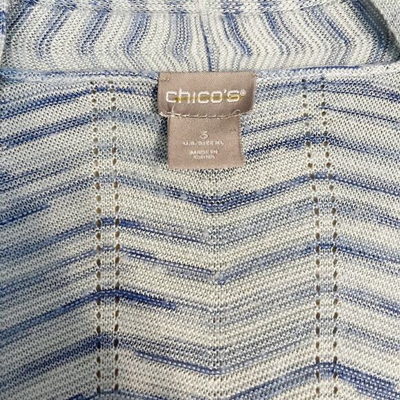 Chico’s Women’s Size 3XL Blue Wavy Blue Striped Open Cardigan Sweater - Picture 3 of 8